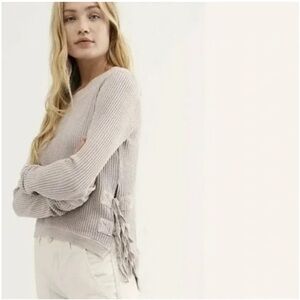 Free People FP One Cropped Interlaken Thermal Top Tee Light Lilac Side Ties Lg